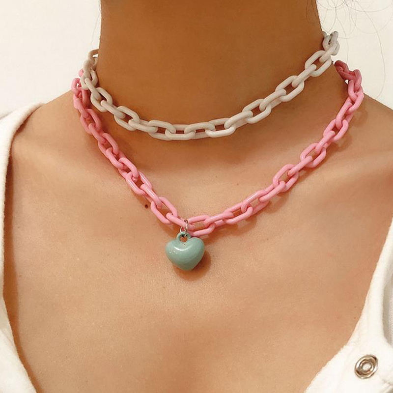 

Single Layer/Double Layer Hip Hop Harajuku Heart Pendant Acrylic Necklace Chokers Gifts Women Accesories Personality Party Jewel