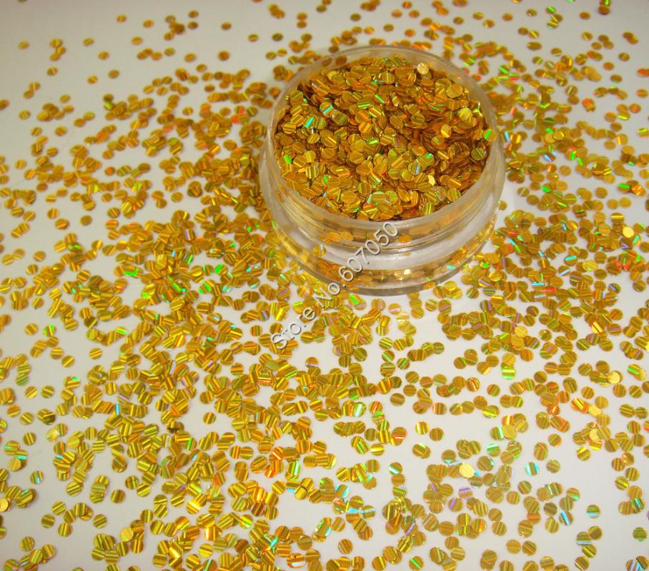 

2MM Strip Laser Gold Round Dot Flake Spangle Shape nail glitter for nail Gel acrylic and Makeup decoration