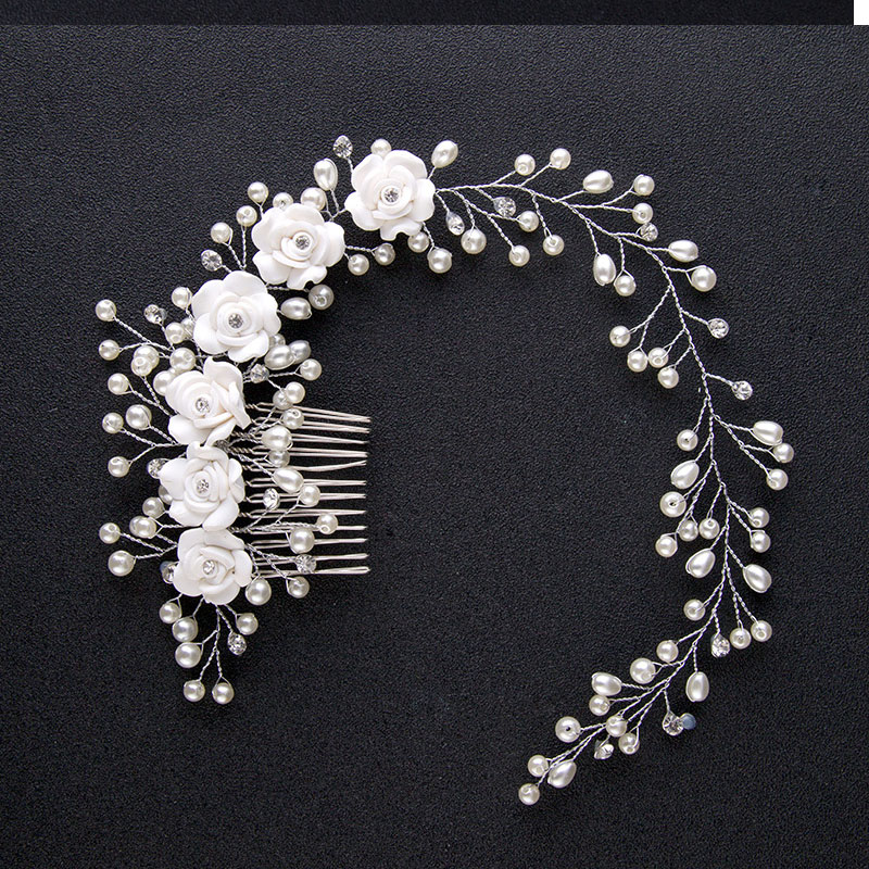 

New Korean Fashion Style White Flower Simulated Pearl Crystal Hair Combs Headband Bridal Bride Noiva Wedding Hair Jewelry Clips