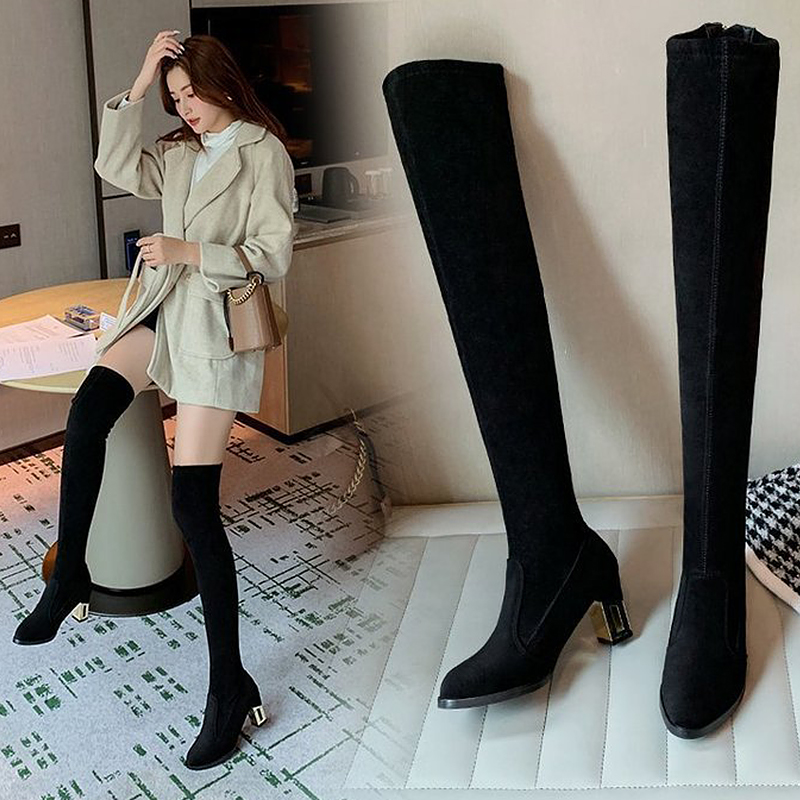 

Women's Boots 2020 Warm Short Plush High Boots for Women Over-the-Knee Suede Rubber Fashion Zipper Womens Shoes Autumn, Black