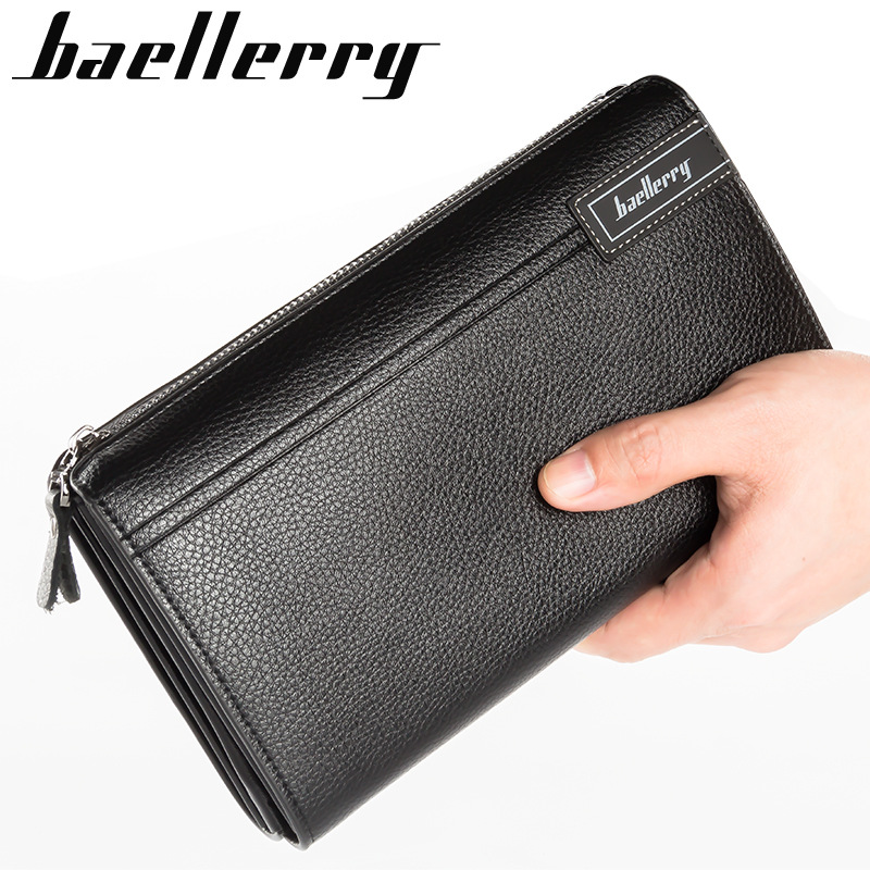 

Baellerry Men Clutch Famous Men Soft Leather Long Wallets Purse Card Holder Large Capacity Male Clutch Bag Man Handy Bags Phone, Black