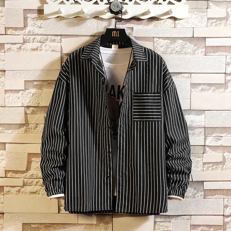 

HIP HOP Streetwear Casual Striped White Black Shirt Men Long Sleeve High Quality 2020 Clothes, Cc400 b