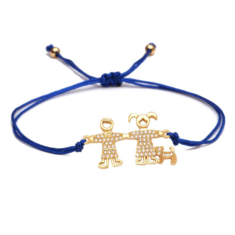 

Sparkling Cubic Zirconia Copper Little Boy Girl Dog Charm Bracelet Women Men Blue Black Red Cord Handcrafted Jewelry Present