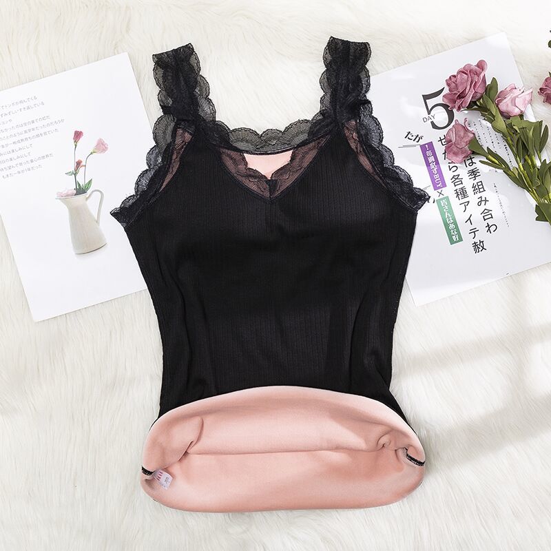 

2020 New Women Winter Thermal Underwear Tank Tops Plus Size Lace V-Neck Body Slim Shaper Camisole Intimates Sleeveless Vest M43, Fu se