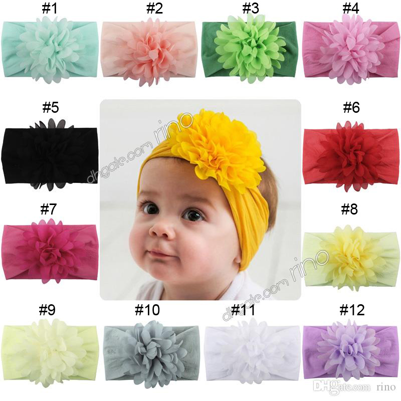Baby girls Headbands Super soft Nylon Flower Chiffon Hairbands Newborn Kids Hair Accessories Princess Lotus Flower Headdress-image-460555467