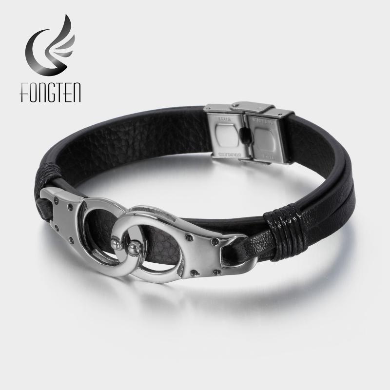 

Fongten Vintage Stainless Steel Viking Leather Men Bangle Jewelry