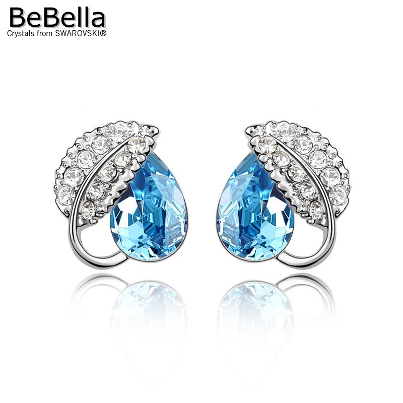 

BeBella leaf stud earrings with Crystals from original fashion earrings Christmas gift for women girlfriend
