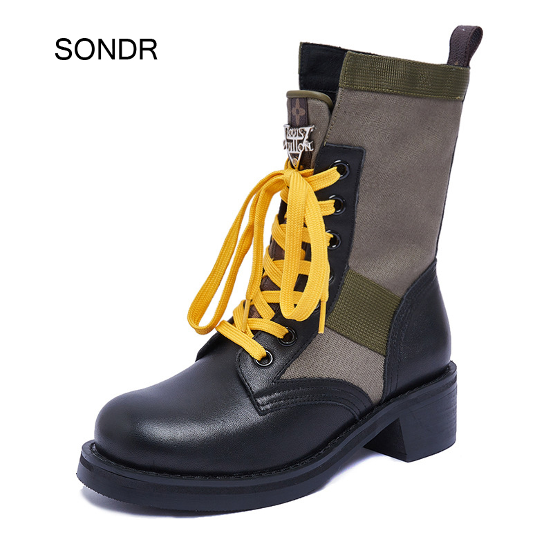 

2020 Women Autumn Female Fashion Mid Calf Boots For Women Genuine Leather Comfortable Shoes Ladies Brand Shoes Ankle Shoe, Black