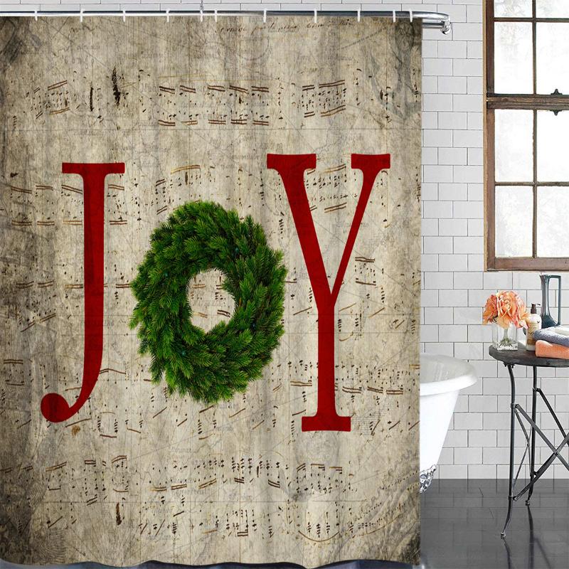 

Bathroom Waterproof Curtain Joy Christmas Farm Wreath Fabric Shower Curtain Home Bathroom Decor Christmas Shower