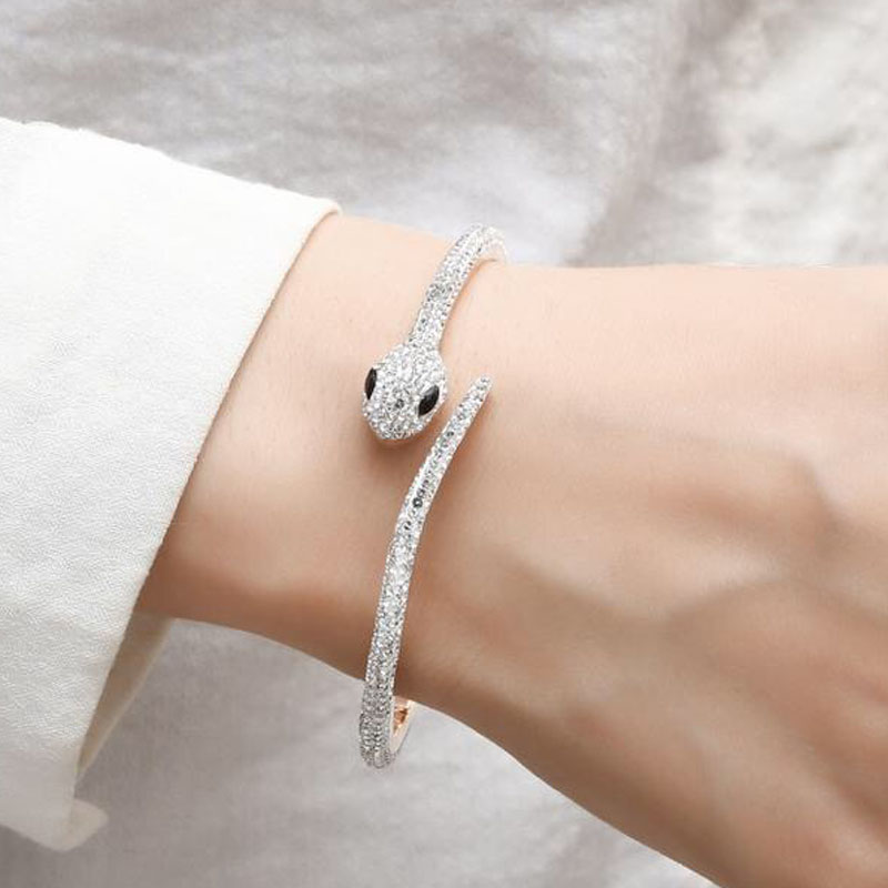 

316 Stainless Steel Rose Gold Czech women's bracelets Crystal Snake Bangle Fashion charm Woman's accessories, Black