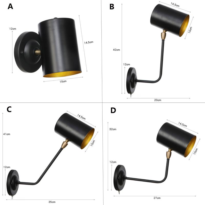

Industrial Vintage Led Wall Lamp Switch American Design Wandlamp Iron Bedroom Corridor Black Surface Retro Arm Sconce Wall Light