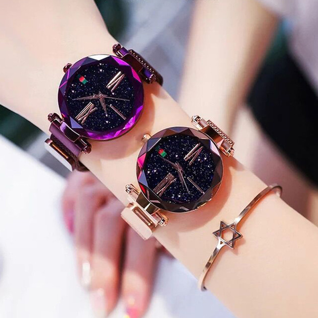 

Women Watch Top Dress Watch For Magnet Starry Sky Blue Mesh Steel Lady Wrist Waterproof Relogio Feminino 2020, Purple