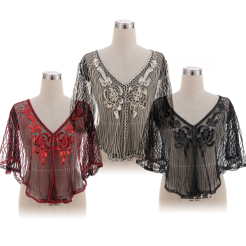 

2020 Women's Fashion New Sequined Evening Dress Shawl Mesh Dress Dinner Party Shawl Stage Performance Skirt Decoration