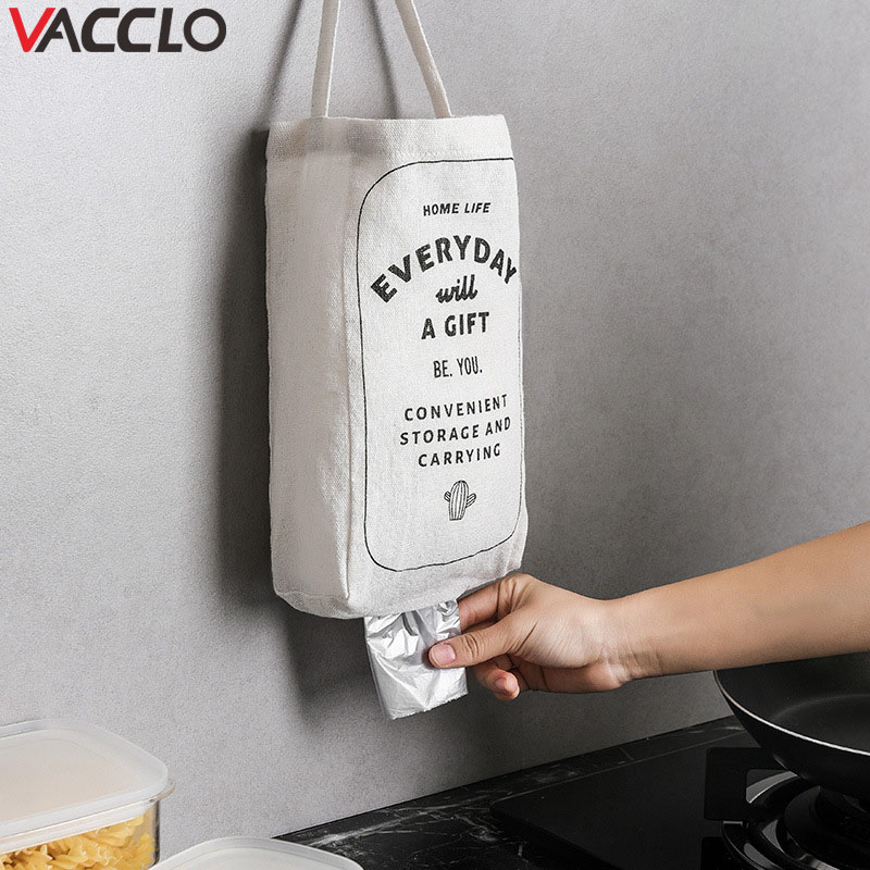 

Vacclo Hangable Environmental Garbage Bag Storage Bag Cotton and Linen Shopping Storage Paper Towel Extraction Organizer
