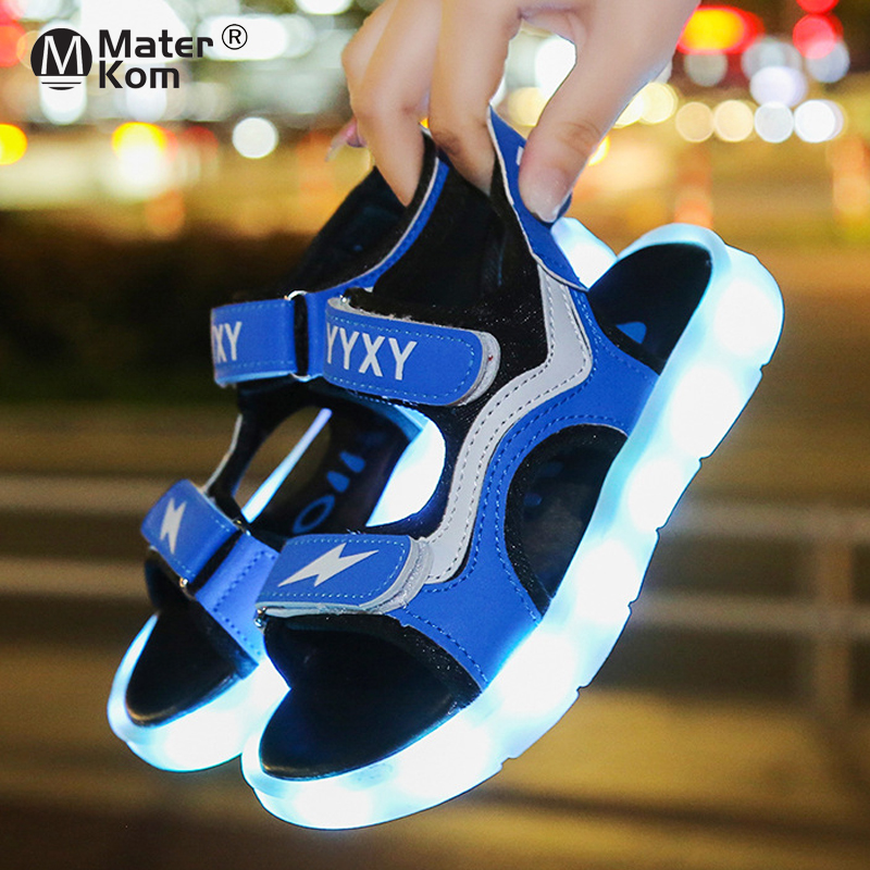 

Size 25-35 Boys Non-slip Glowing Shoes Girls USB Charging Luminous Shoes Unisex Led Light Up Sandals Children Breathable Sandals, Blue