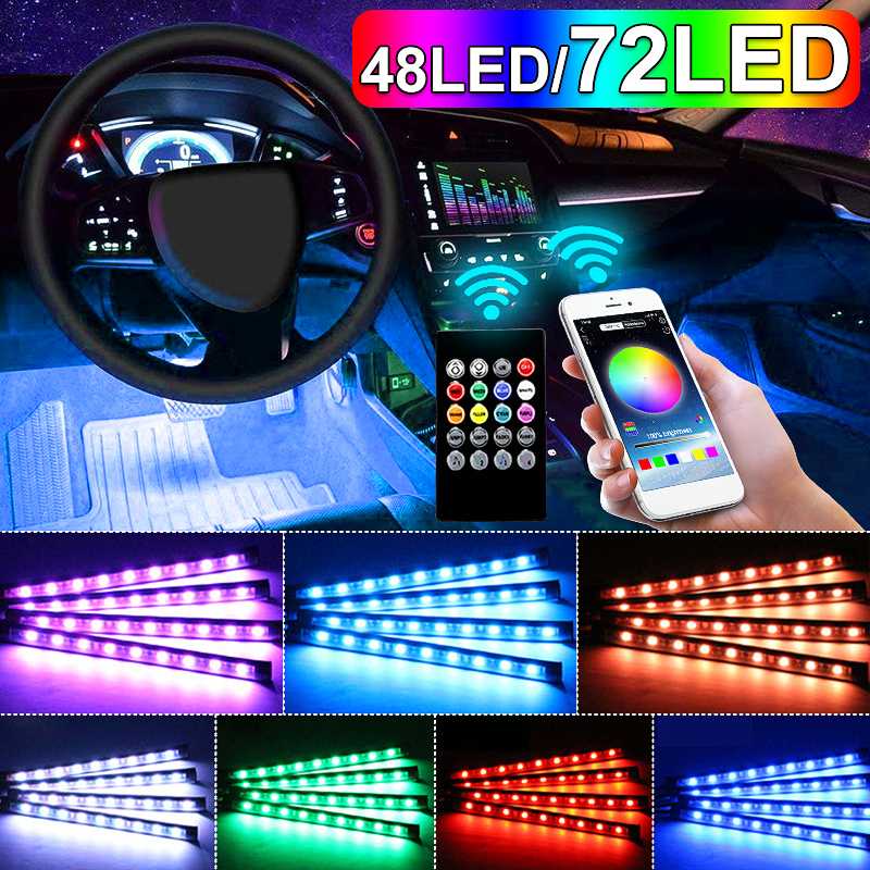 

USB Car Interior Atmosphere LED RGB Strip Light Dash Floor Foot RGB LED Strip Decorative Light Music Sound APP Control Lighting, As pic