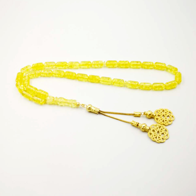 

Golden resin Tasbih With Luxury metal tassels Muslim Rosary bracelet 33 bead Ramadan gift for Eid or Birthday present