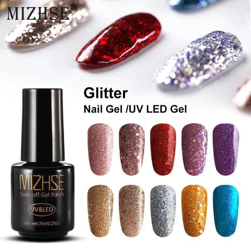 

MIZHSE Shimmer Neon UV Nail Starry Sky Glitter Nail Gel Polish With Base Top Coat Soak Off UV Gel Long Lasting Manicure Lacquer, Zsj003