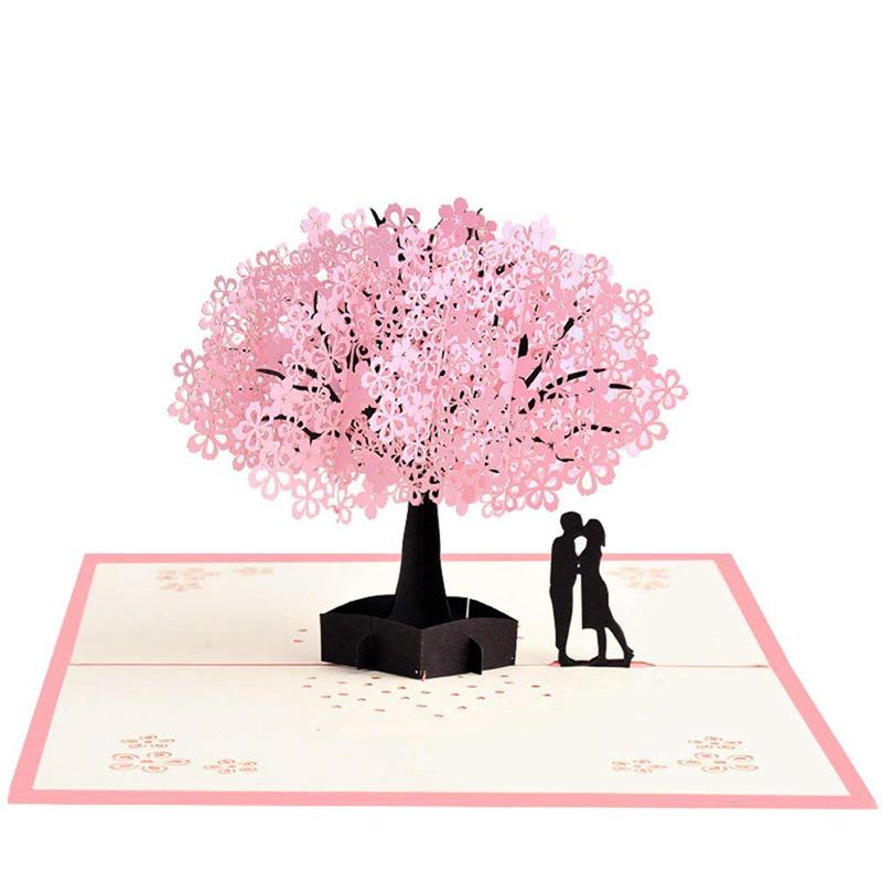 

New Handmade Up Romantic Birthday, Anniversary, Dating Card for Husband, Wife, Boyfriend, Girlfriend - Cherry Blossom Tree w