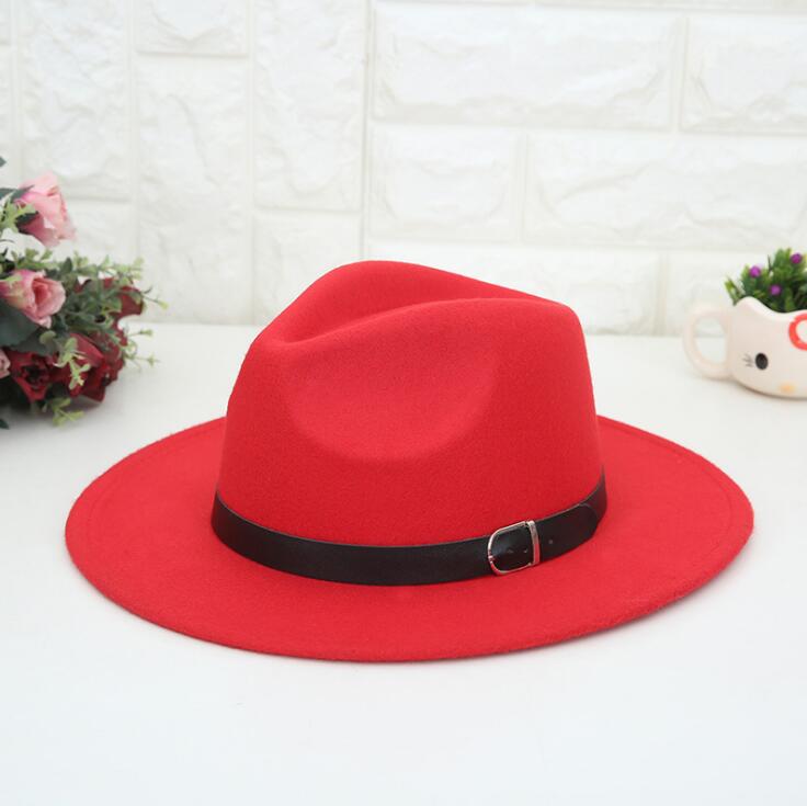 

Fedora Hat Men Women Imitation Woolen Winter Women Felt Hats Men Fashion Black Top Jazz Hat Fedoras Chapeau Sombrero Mujer 2020, Red