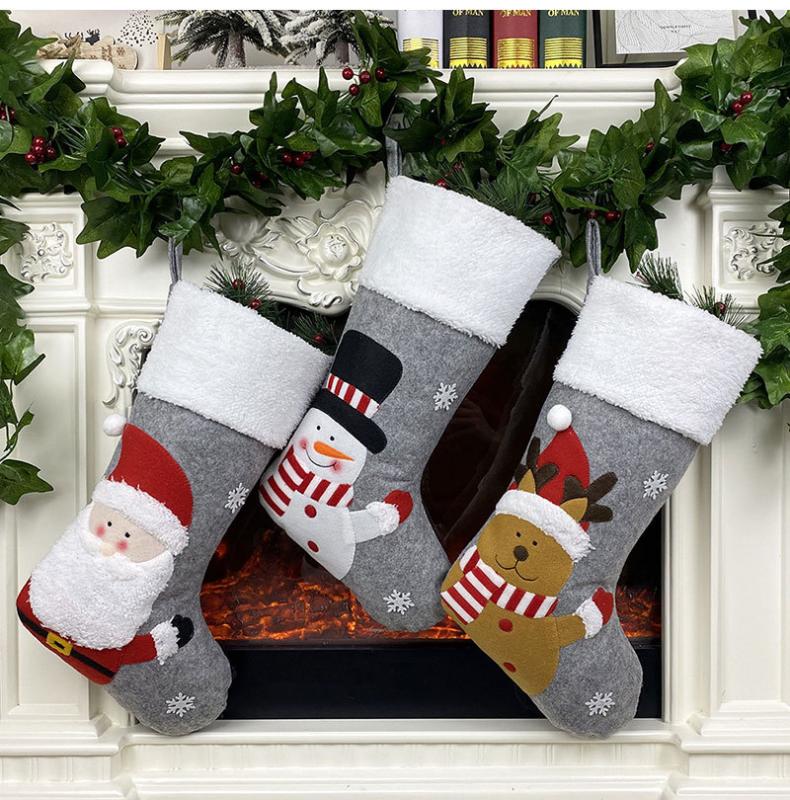 

Christmas Stockings Large Stockings with Santa Reindeer Snowman Xmas Character Plush Cuff for Home Decor