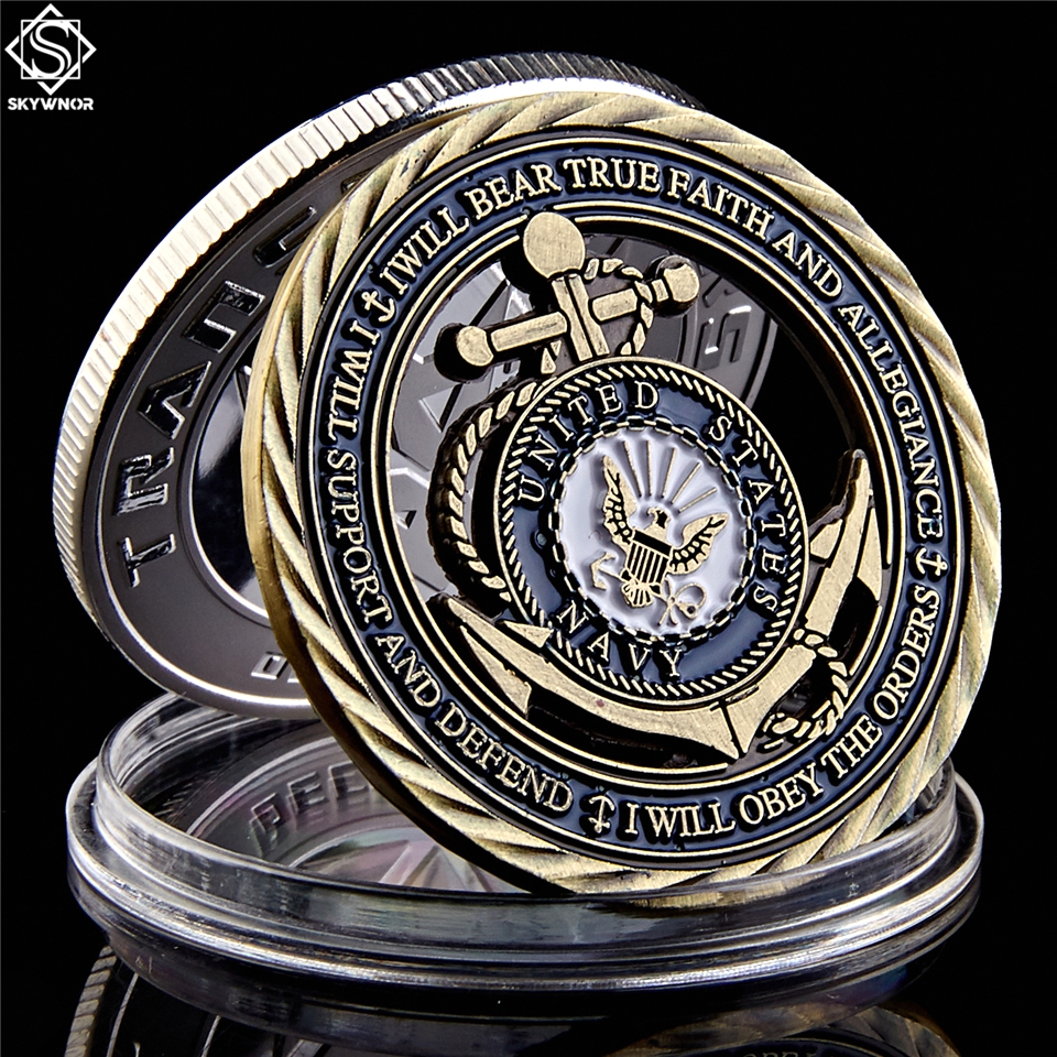 Free Shipping U.S.Navy Emblem Core Values Antique Copper Plated Hollow Coin Medal Of Courage Commitment Coins-image-583438088