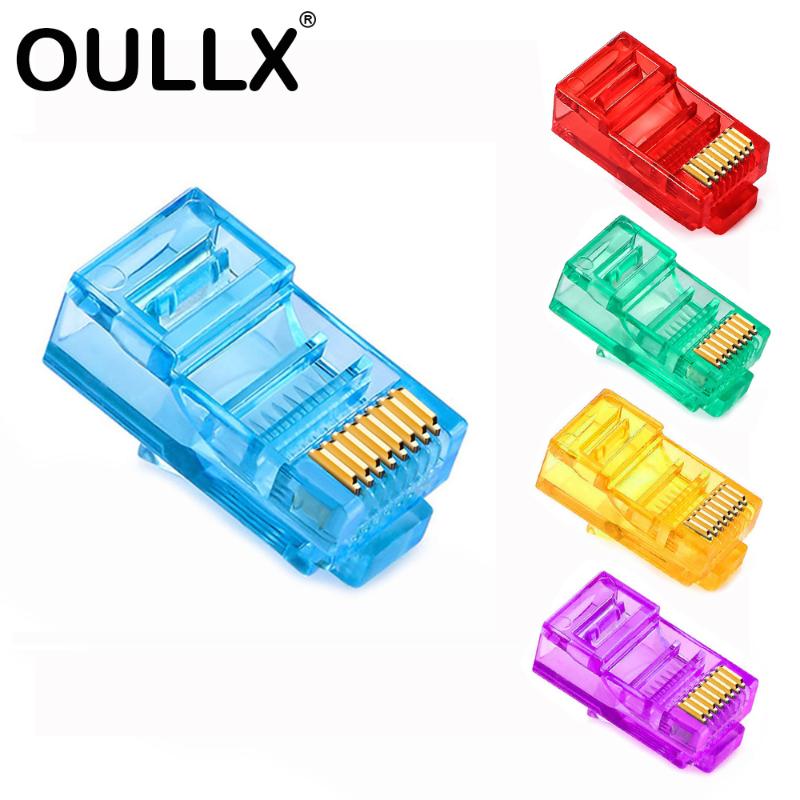 

OULLX 6U RJ45 Ethernet Gold Plated Cat5e Jack UTP Module Plug Network Connector RJ-45 Crystal Heads Cat5 Multicolor Cable