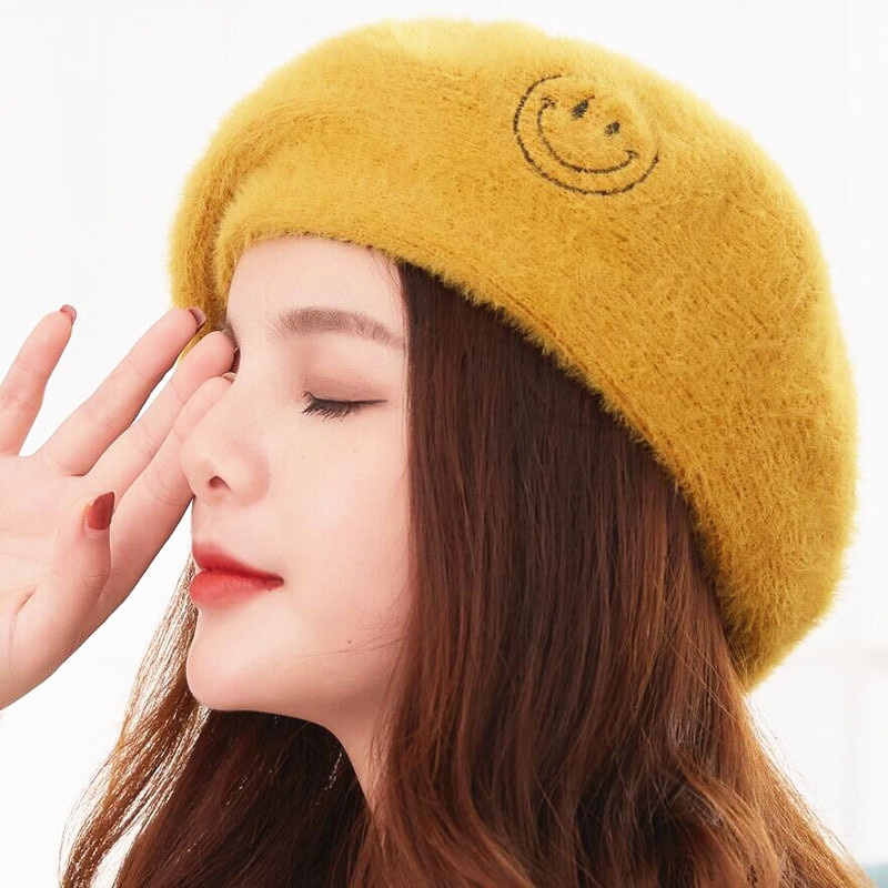 

Guodong001 Winter women casual wool beret cap Soft comfortable woolen beret caps Female Thick warm French artist hats, Pink