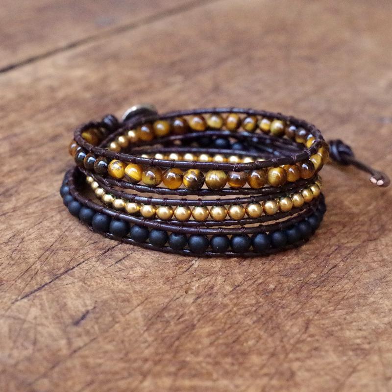 

DIY Handmade Jewelry for Women Men Multilayer Leather Bracelet Natural Stone 4mm Tiger Eye Stone Beads Wrap Bracelet