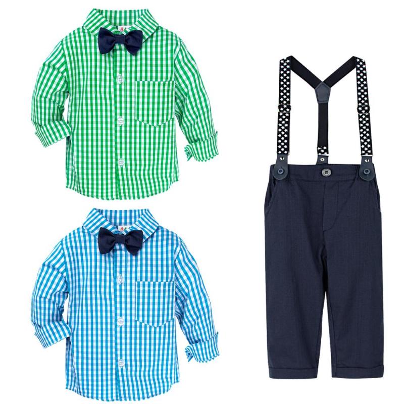 

Baby Boys Outfits Toddler Easter Cute Clothes Set Shirt Bowtie Suspender Pants Suit Baptism Wedding Birthday Party Outfit, Plaid-green