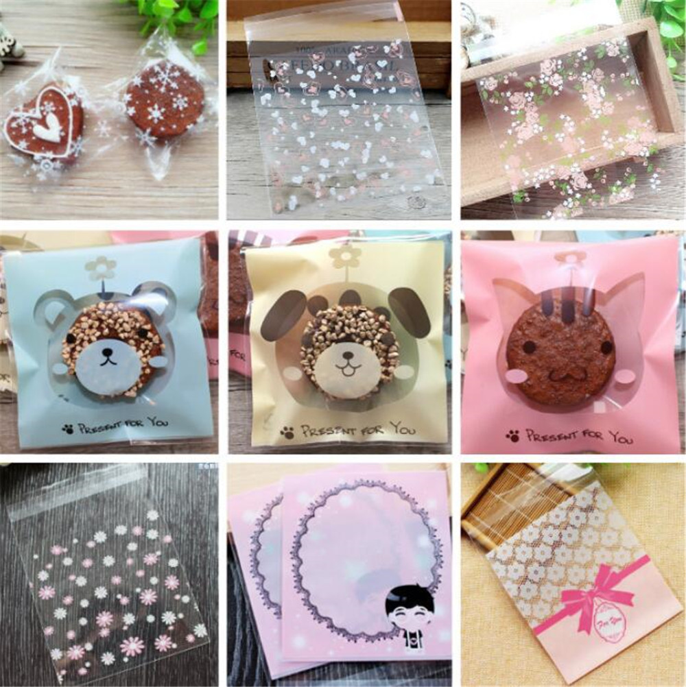 

100 pcs/lot Cute Cartoon Plastic Bag Wedding Birthday Party Favors Cookie Bags Gift Packaging OPP Self Adhesive Pouch Candy Bags