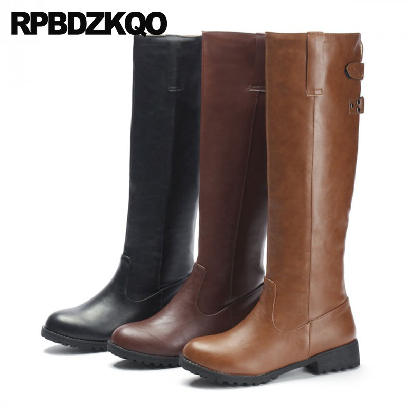 

Big Size Flat Long Fashion Brown 10 Fur Shoes Knee High Equestrian Slim Women Boots Winter 2020 Riding Fall Low Heel Motorcycle, Black