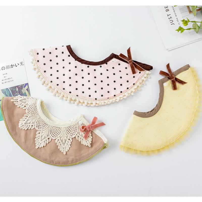 

Baby Bib Saliva Towel Burp Cloths 360 Circular Bib Cotton Pocket Maternal Infant Supplies Baby Bibs Cotton Lace Tassel Bow, Pink dot bow bib