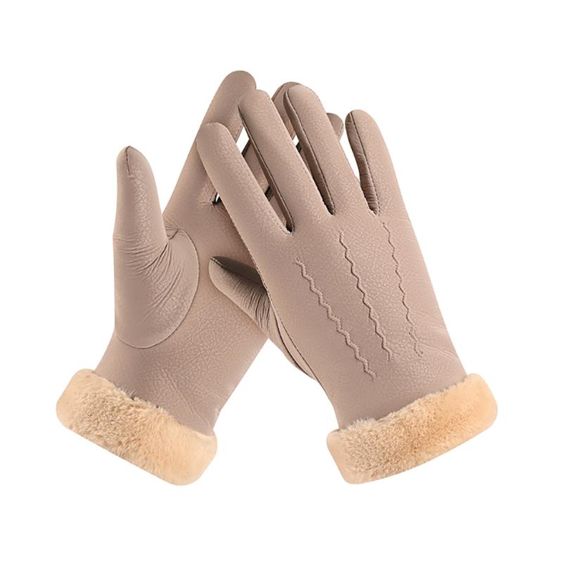 

Women Girl Breathing Fur Plush Gloves Soft Leather Outdoor Windproof Mittens Plush Cuffs Fashion Warm Touchscreen Glove YL5