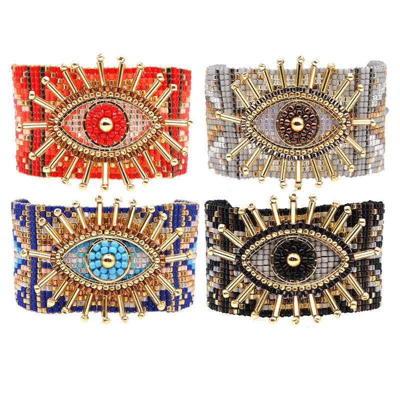 

WT-B547 new Miyuki beads hand-woven wide female bracelet evil eye Turkish bracelet wide adjustable boho eye