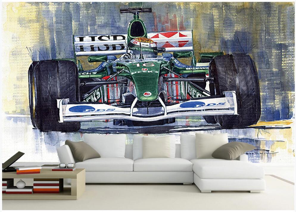 

wall paper 3 d custom photo mural on the wall Retro green F1 car background home decor photo wallpaper in the living room, Non woven wallpaper