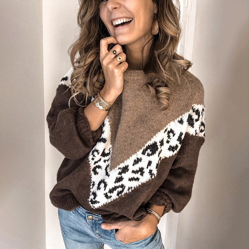 

Autumn Winter Loose Leopard Sweater Women Pullover Plus Size Womens Sweaters High Quality Knitted Oversized Sweater Jumper 2020, Black