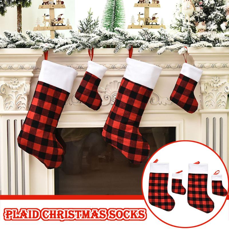 

Fashion Christmas Sock Black Red Lattice Plaid Socks Gift Bag Christmas Tree Decorations Home Pedent Acticities Gifts