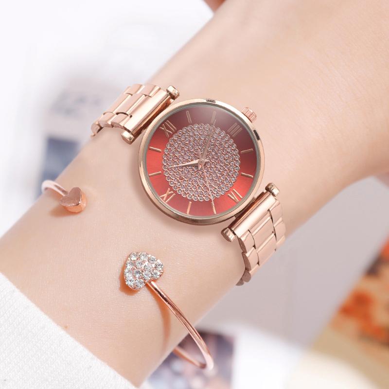 

Women Watch Fashion Casual Ladies Bracelet Luxury Rose Gold Steel Rhinetone Quartz Women Wristwatch zegarek damski, White