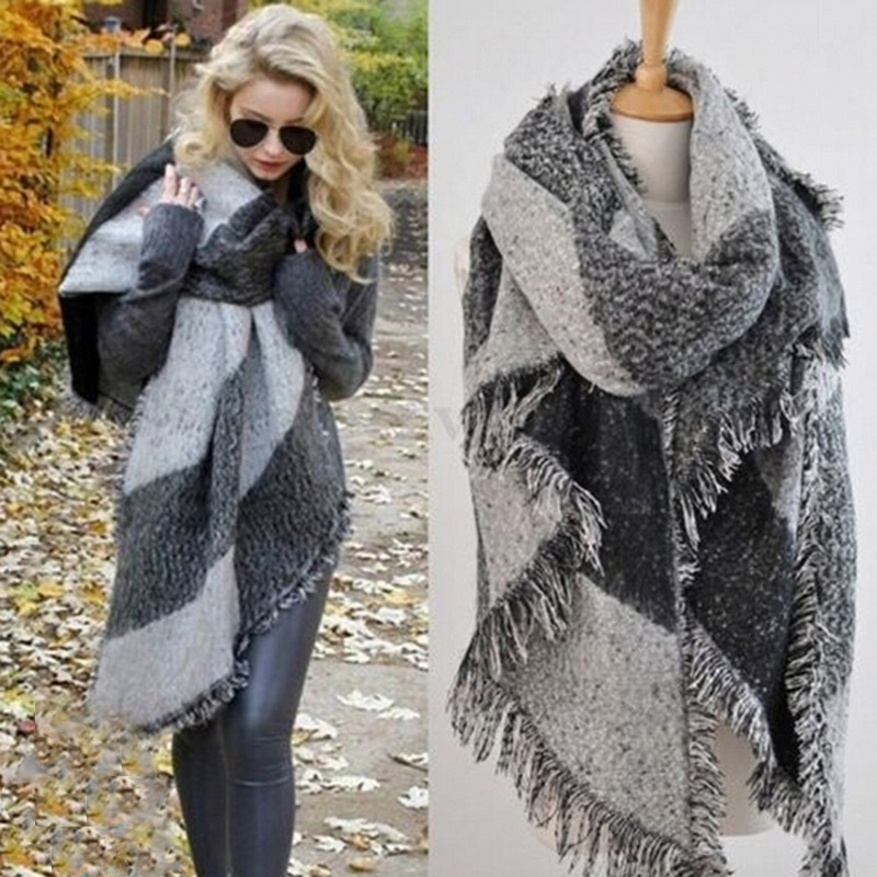 

Fashion Women Scarf Warm Winter Plaid Scarf Shawl Reversible Cape Shawl Wraps Blanket Warm Poncho KH950750