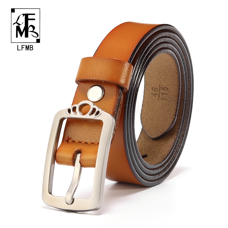 

LFMB]women genuine leather fashion all-match belt Leather women belt famale cowhide Pin buckle waistband belts, Black