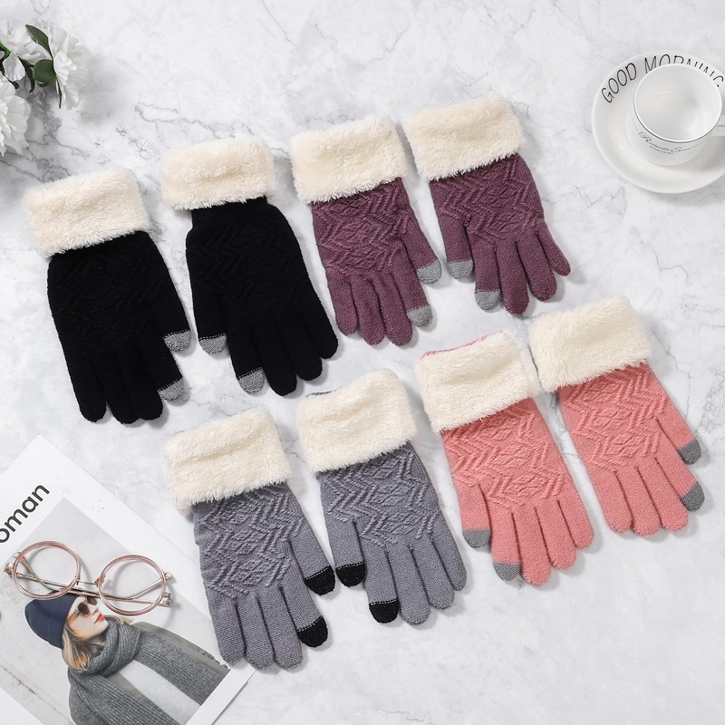 

Women Knitted Gloves Touch Screen Female Thicken Mittens Winter Warm Ladies Full Finger Soft Gloves