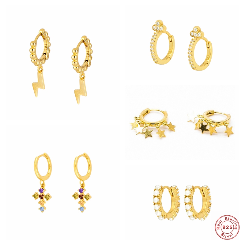 

925 Sterling Silver Fine Jewelry Bling Glitter Zircon Hoop Earrings For Woman Girl Lovers' Water Drop Koaren Earrings Pendientes