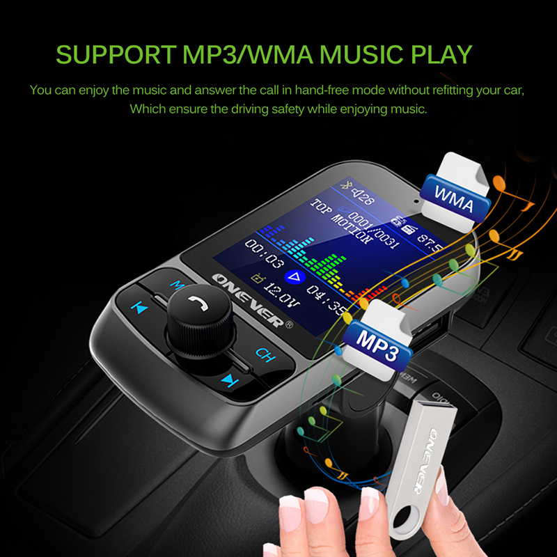 

1.8" Color Screen FM Transmitter AUX Modulator Bluetooth Wireless MP3 Radio Adapter Car Kit 5V 3.1A USB Charger TF Card