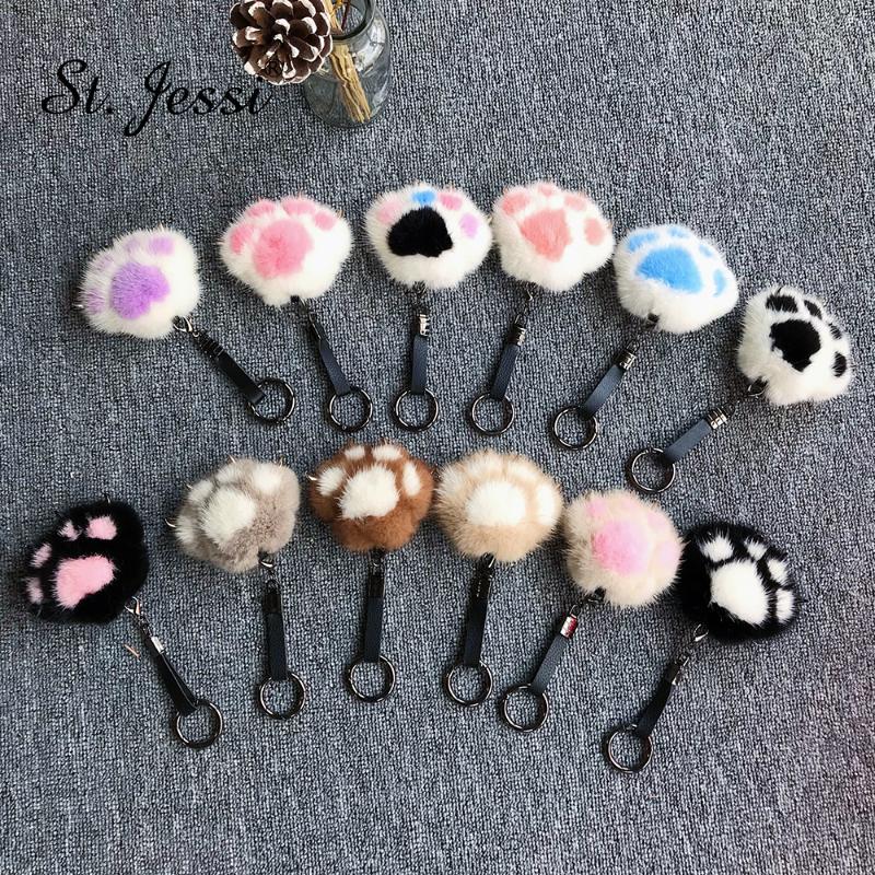 

Kawaii Keychain For Real Key rings Animal Cat Paws Charm Bag Holder Car Trinkets Women's Key Holder Accessories Chains