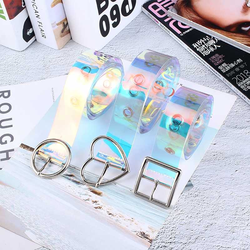 

Women's Transparent Belt PU Cutout Colored Pin Heart Buckle Strap For Women Students Cute Jeans Belts Drop Ship, Black
