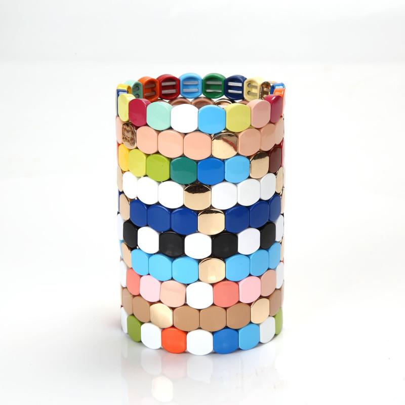 

Bohemia Handmade Enamel Rainbow Tile Bracelet Colorful Painted Metal Friendship Fashion Street Photography Bangles