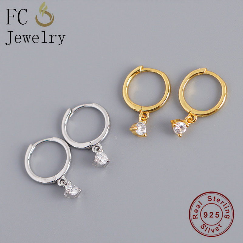 

FC Jewelry 925 Silver Minimalist Gold Color Mini Zirconia Stone Hoop Earring For Women Geometric Ear Piercing Orecchini 2020 New