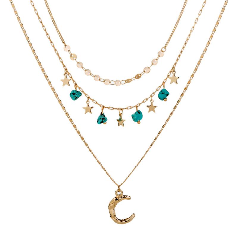 

Vintage Natural Green Stone Pendant Necklace Star Statement Gold Color Metal Long Chain Choker for Women Jewelry Gifts