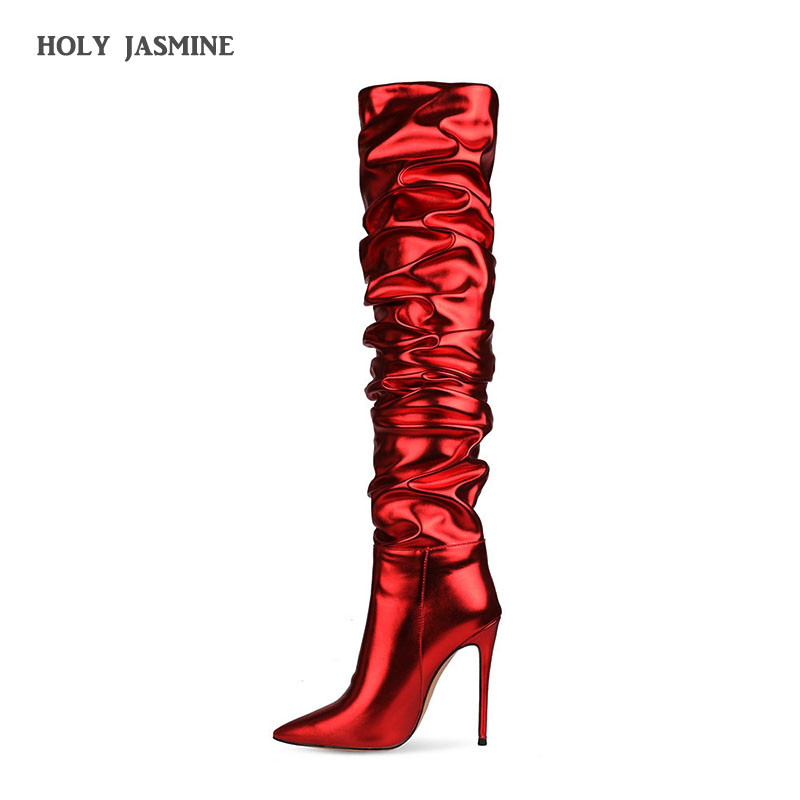 

NEW Womens Boots Autumn/Winter 12CM Sexy Over-the-knee Crepe Fashion Boots Thin Heels Oversize 34-43 Super High (8cm-up) Basic, Short plush inside